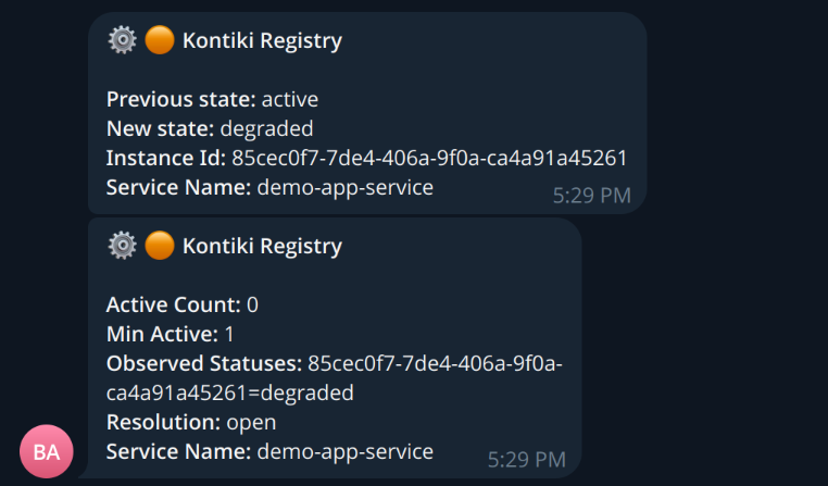 Telegram alert from kontiki-monitor